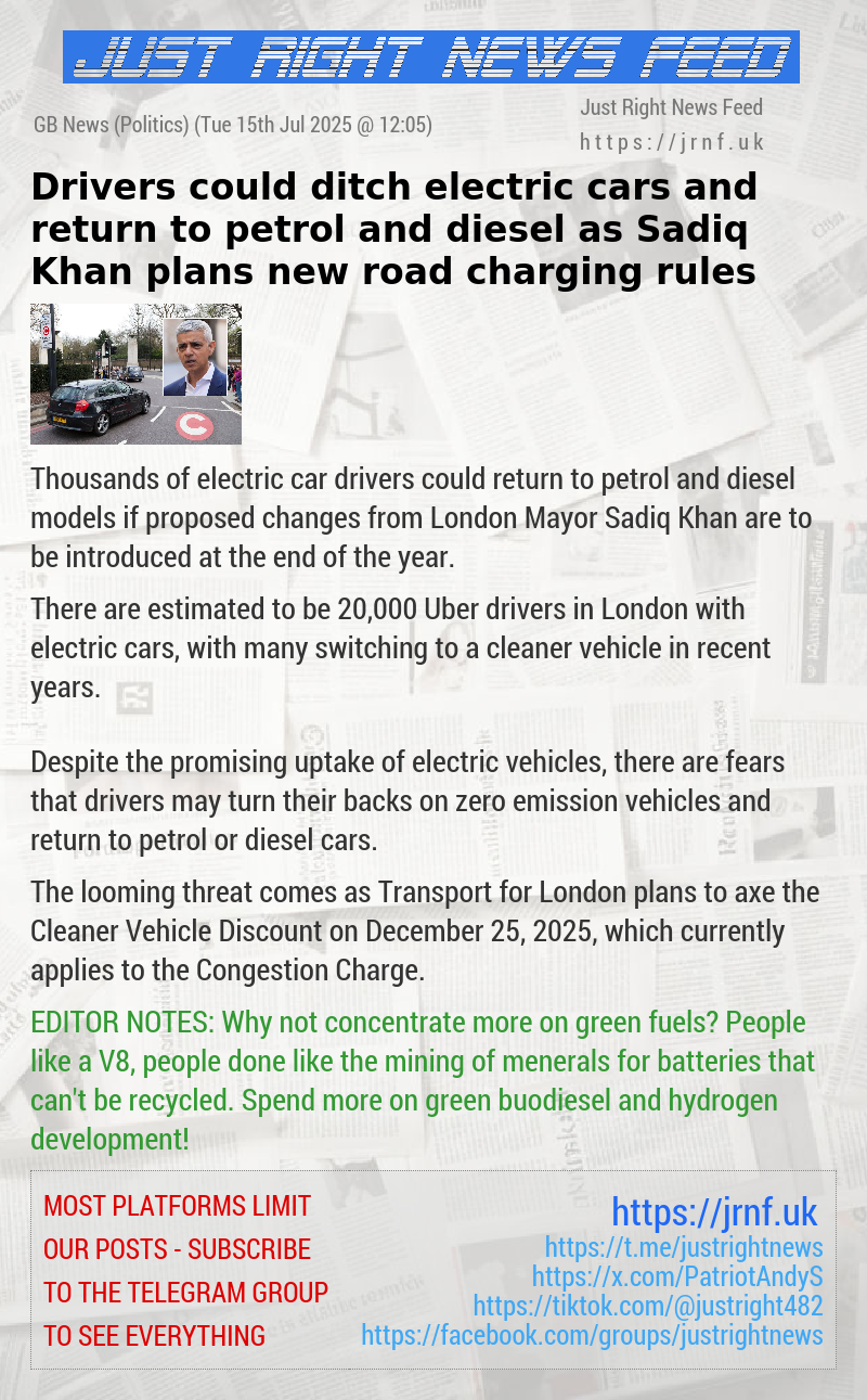 Drivers could ditch electric cars and return to petrol and diesel as Sadiq Khan plans new road charging rules