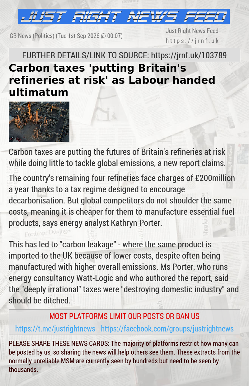 Carbon taxes ’putting Britain’s refineries at risk’ as Labour handed ultimatum