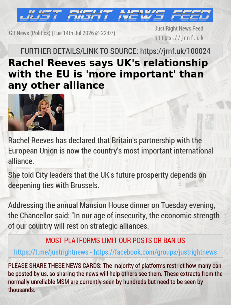 Rachel Reeves says UK’s relationship with the EU is ’more important’ than any other alliance