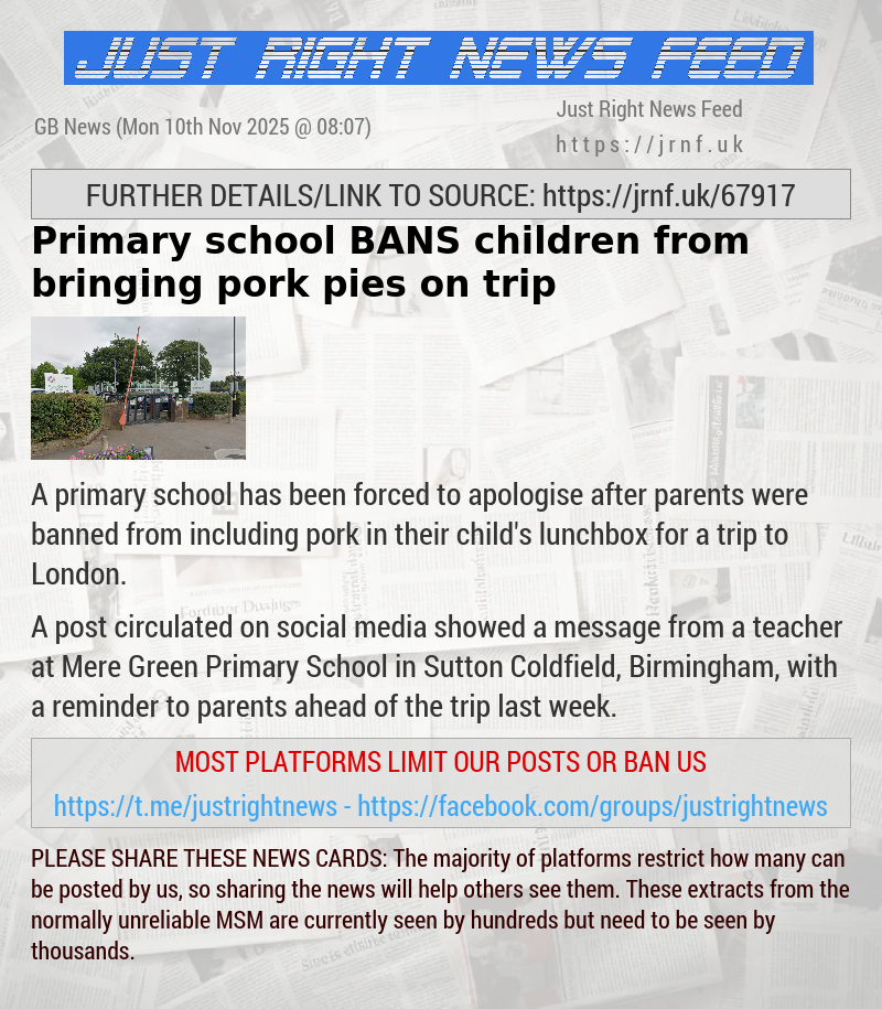 Primary school BANS children from bringing pork pies on trip