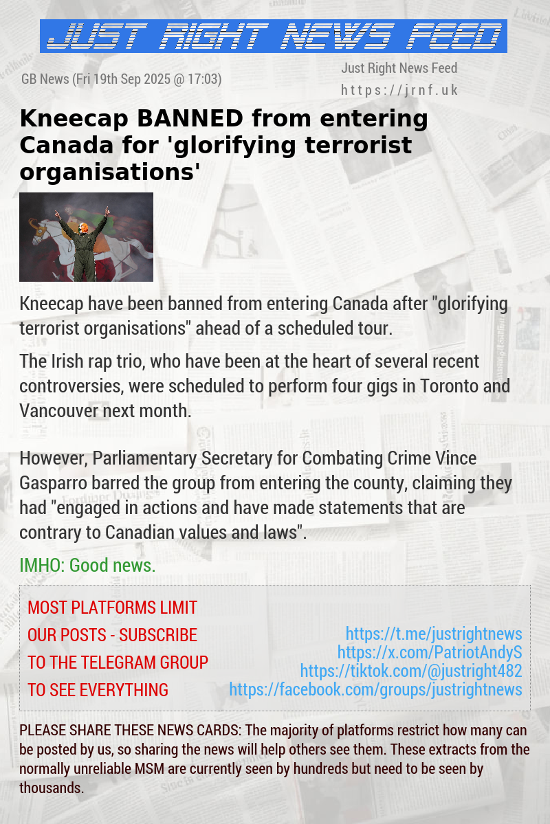 Kneecap BANNED from entering Canada for ’glorifying terrorist organisations’