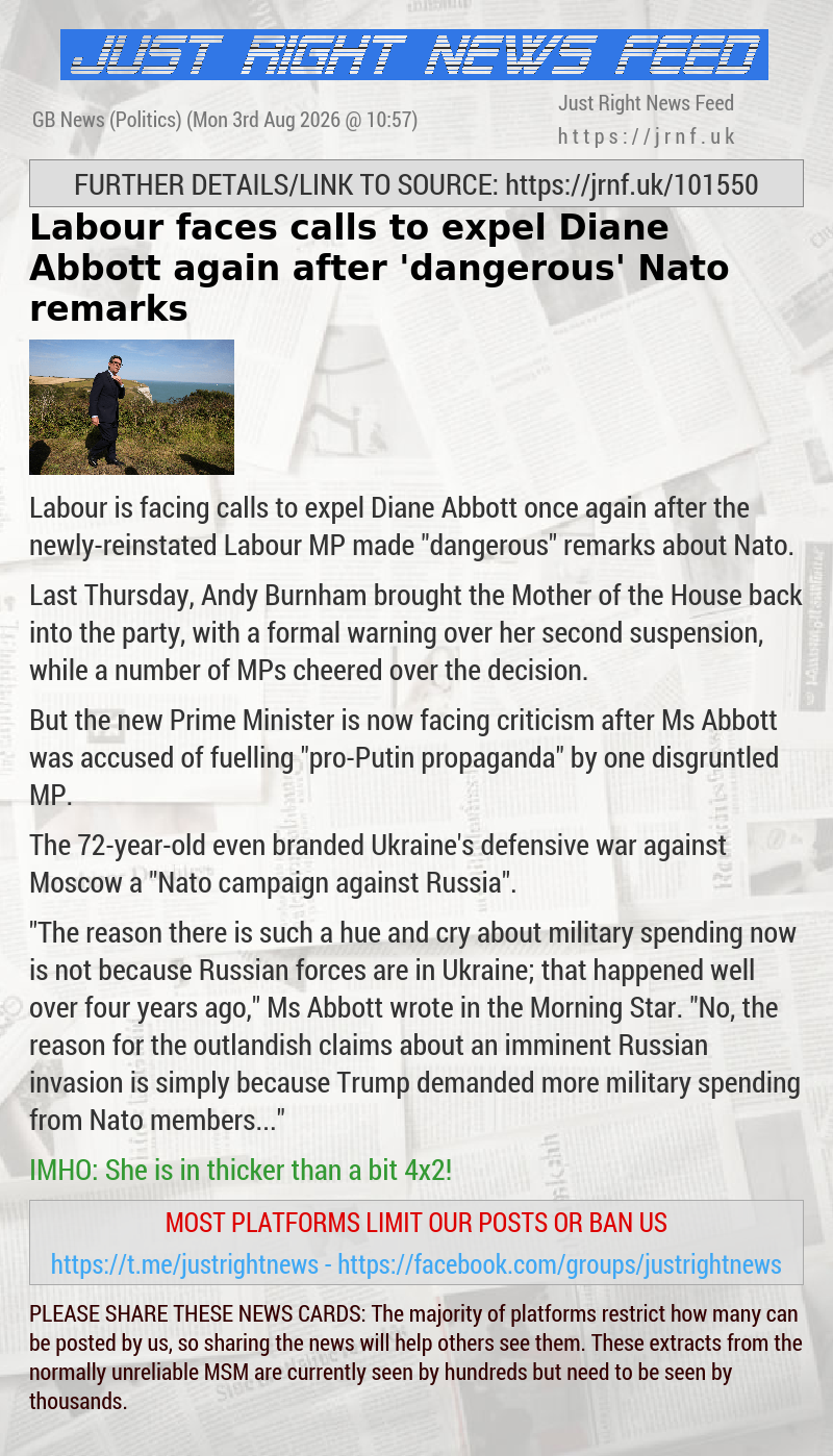 Labour faces calls to expel Diane Abbott again after ’dangerous’ Nato remarks