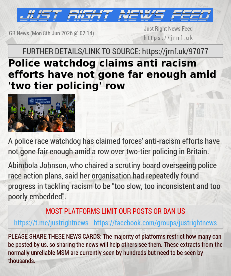 Police watchdog claims anti—racism efforts have not gone far enough amid ’two—tier policing’ row