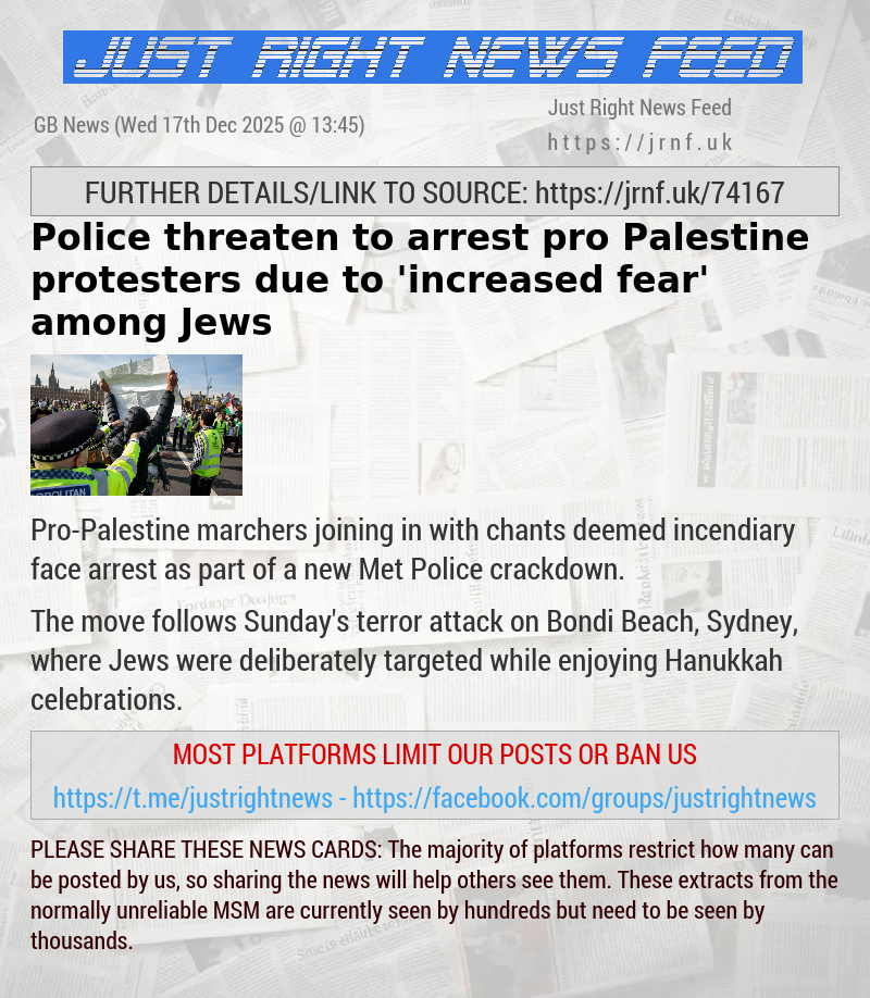 Police threaten to arrest pro—Palestine protesters due to ’increased fear’ among Jews