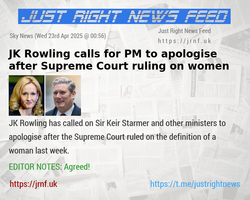 JK Rowling calls for PM to apologise after Supreme Court ruling on women