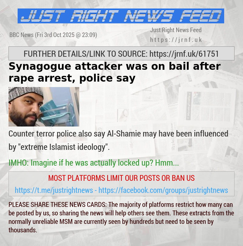 Synagogue attacker was on bail after rape arrest, police say