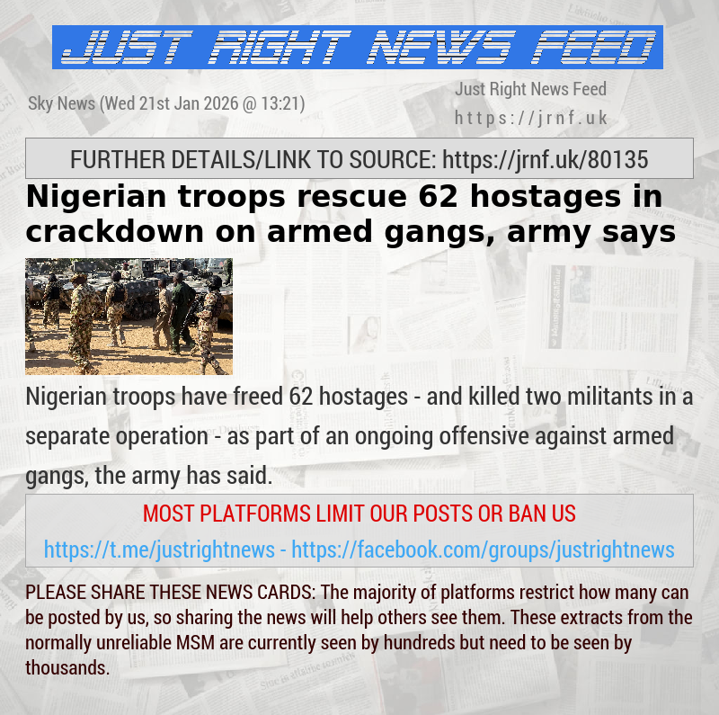 Nigerian troops rescue 62 hostages in crackdown on armed gangs, army says