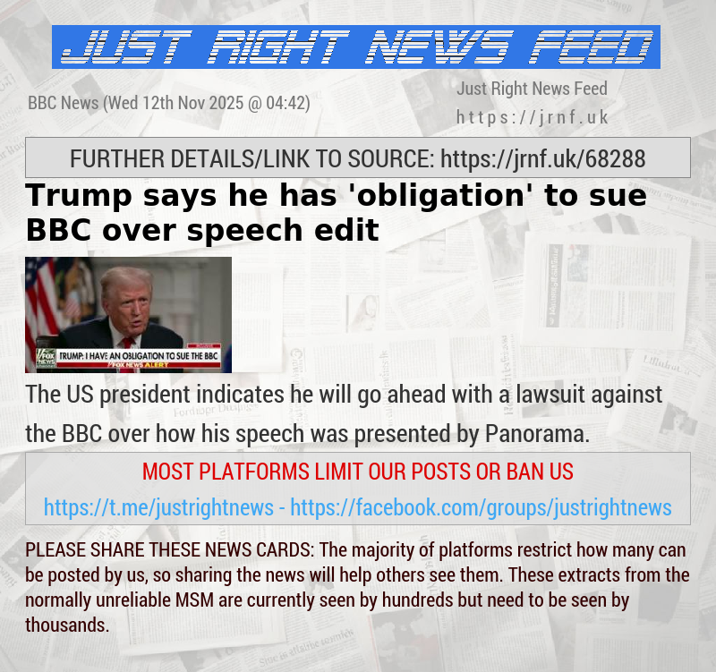 Trump says he has ’obligation’ to sue BBC over speech edit