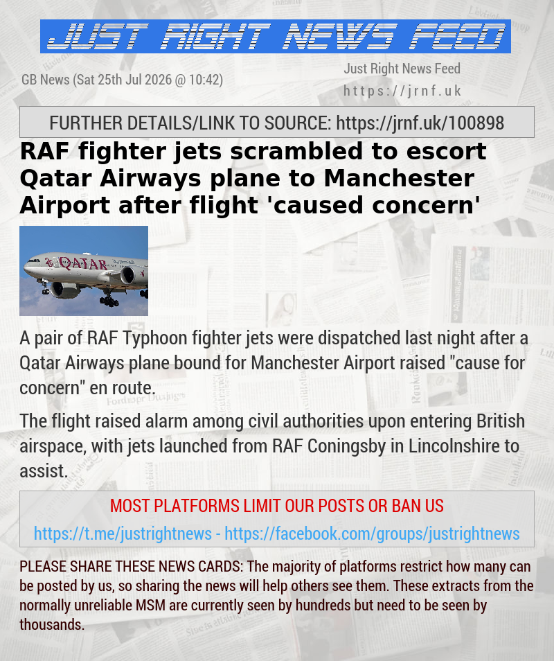 RAF fighter jets scrambled to escort Qatar Airways plane to Manchester Airport after flight ’caused concern’
