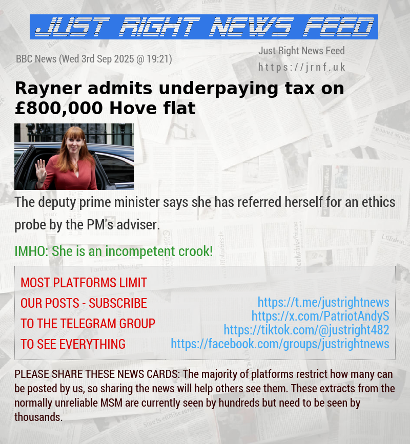 Rayner admits underpaying tax on £800,000 Hove flat