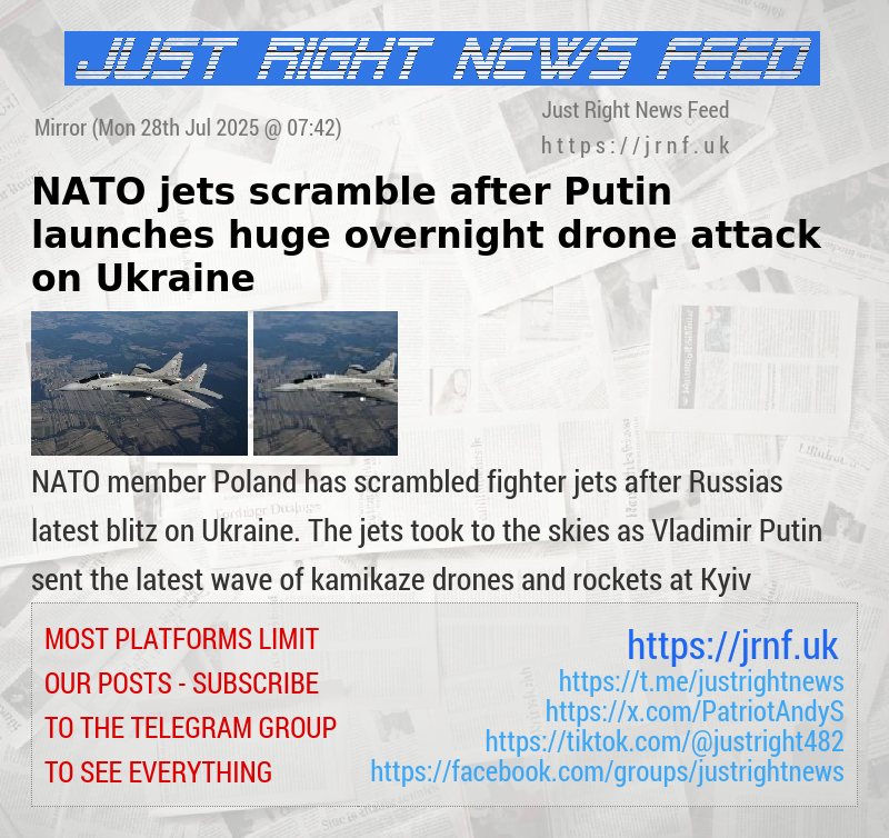 NATO jets scramble after Putin launches huge overnight drone attack on Ukraine