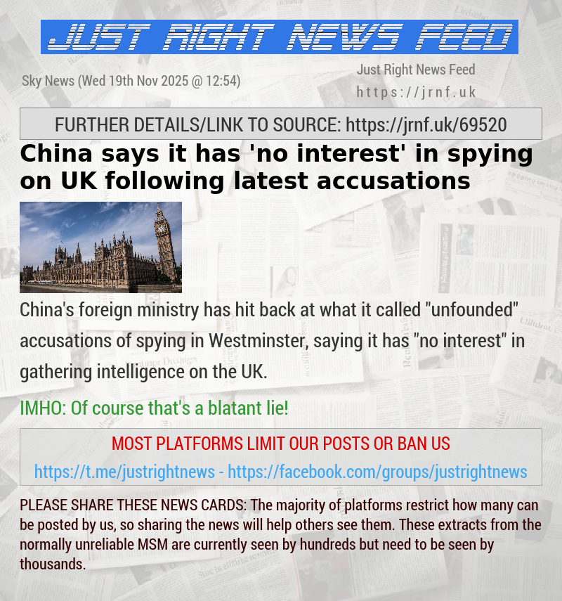 China says it has ’no interest’ in spying on UK following latest accusations