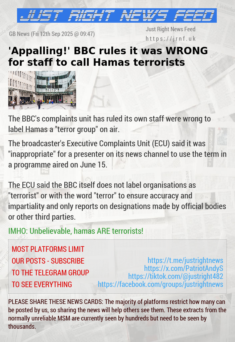 ’Appalling!’ BBC rules it was WRONG for staff to call Hamas terrorists