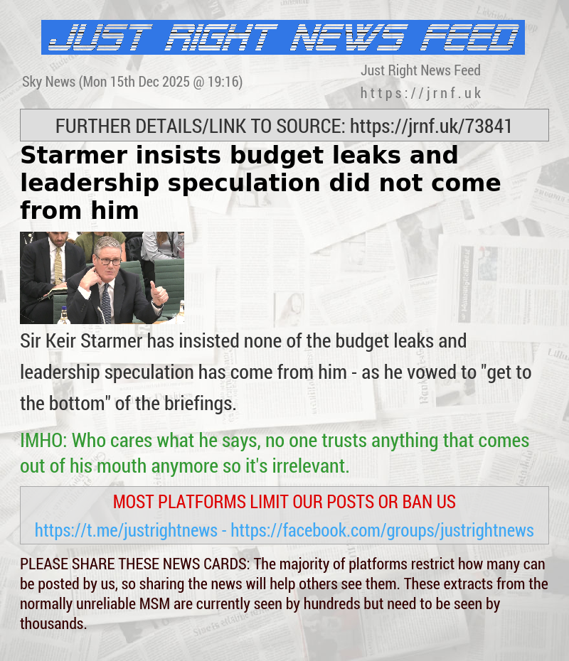 Starmer insists budget leaks and leadership speculation did not come from him