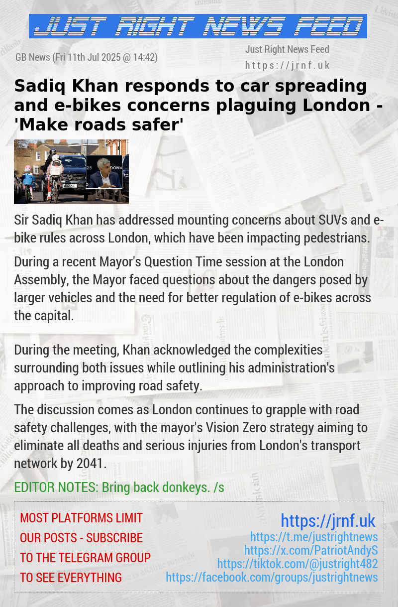 Sadiq Khan responds to car spreading and e—bikes concerns plaguing London — ’Make roads safer’