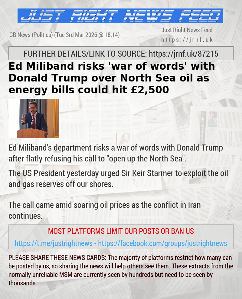 Ed Miliband risks ’war of words’ with Donald Trump over North Sea oil as energy bills could hit &pound;2,500