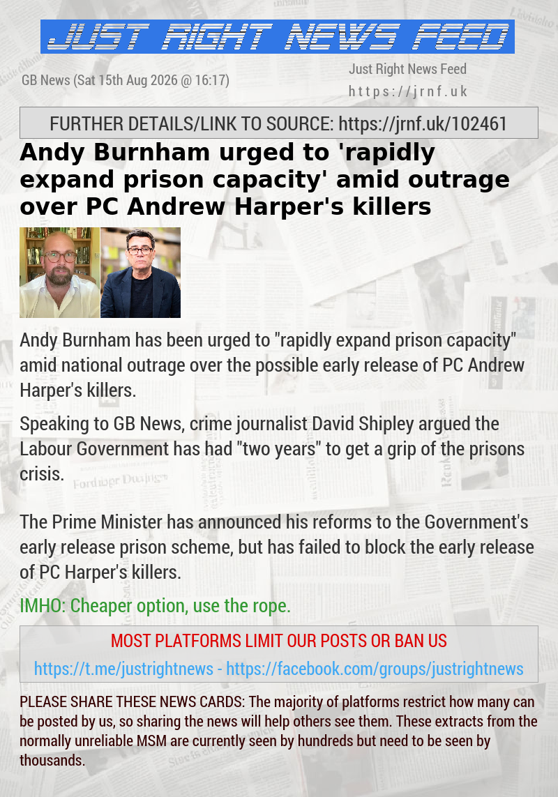 Andy Burnham urged to ’rapidly expand prison capacity’ amid outrage over PC Andrew Harper’s killers