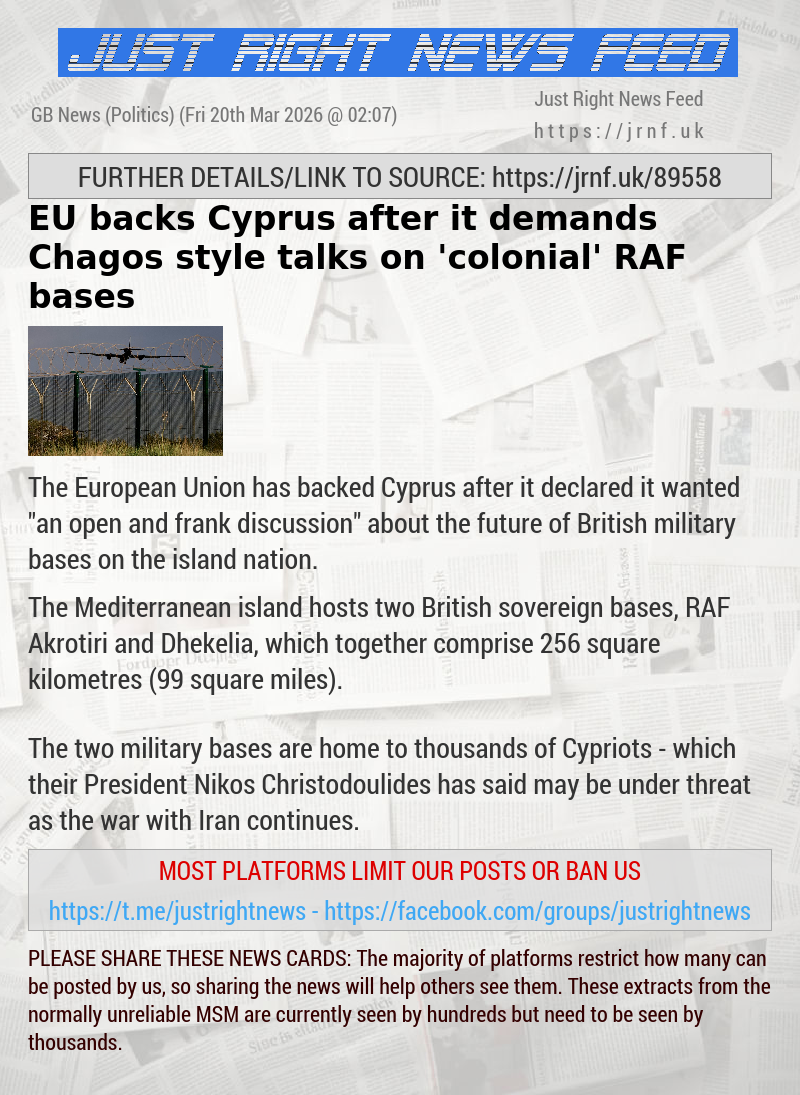 EU backs Cyprus after it demands Chagos—style talks on ’colonial’ RAF bases