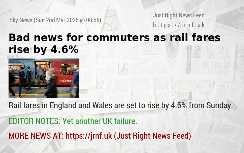 Bad news for commuters as rail fares rise by 4.6%