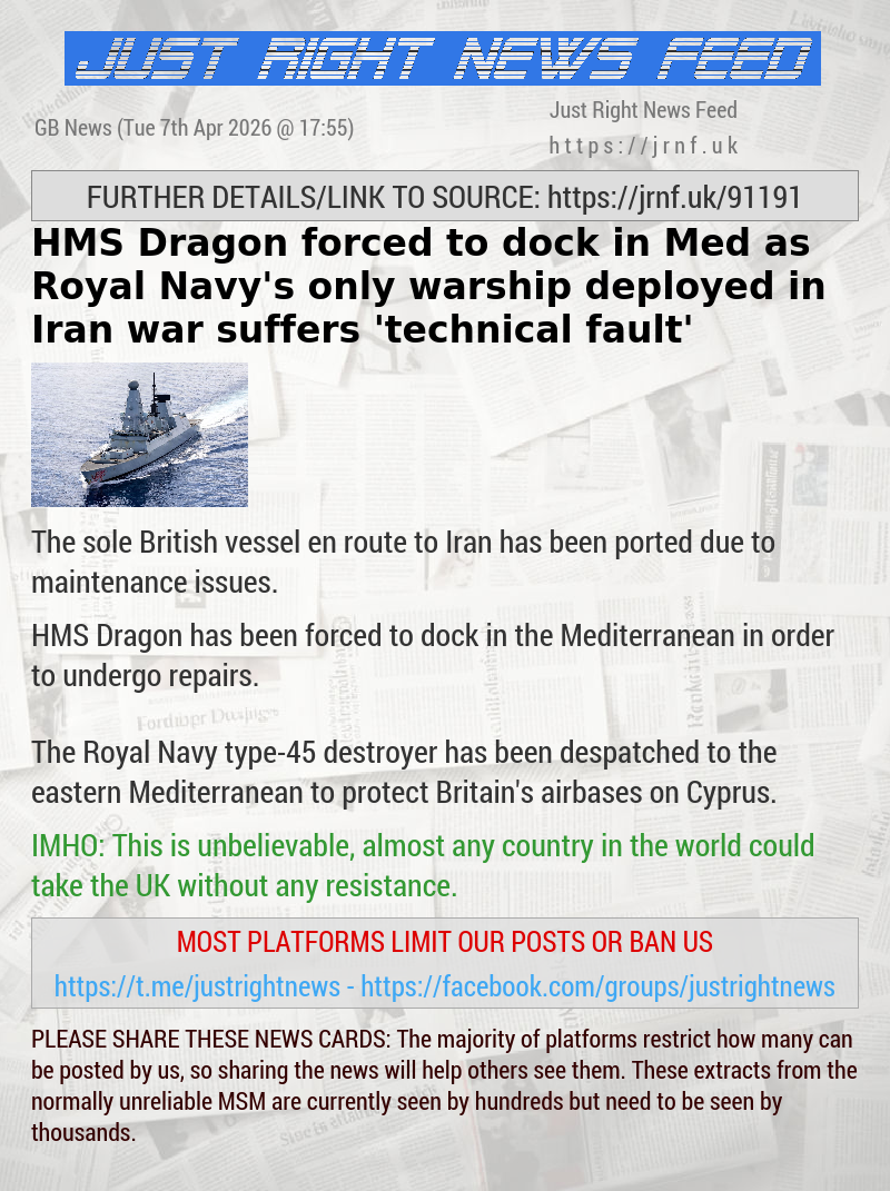 HMS Dragon forced to dock in Med as Royal Navy’s only warship deployed in Iran war suffers ’technical fault’
