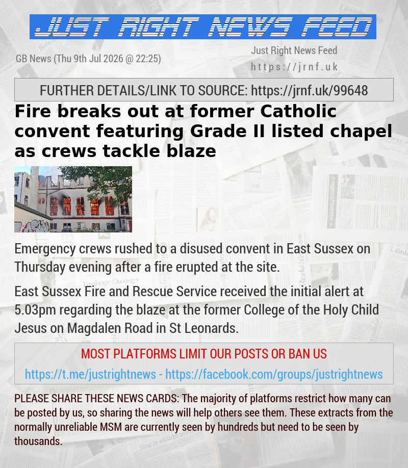 Fire breaks out at former Catholic convent featuring Grade II—listed chapel as crews tackle blaze