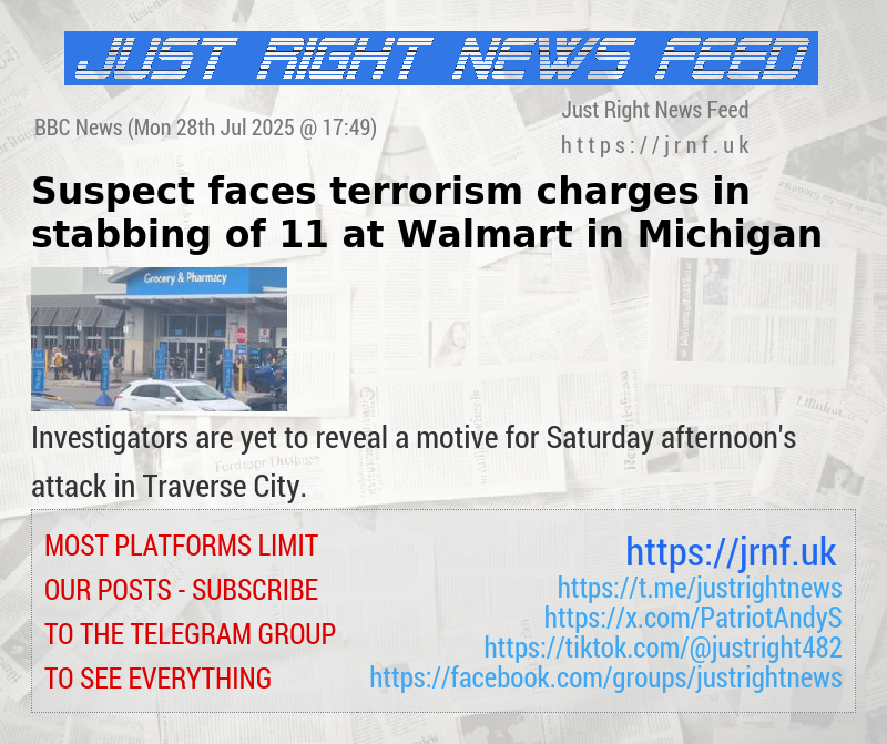 Suspect faces terrorism charges in stabbing of 11 at Walmart in Michigan