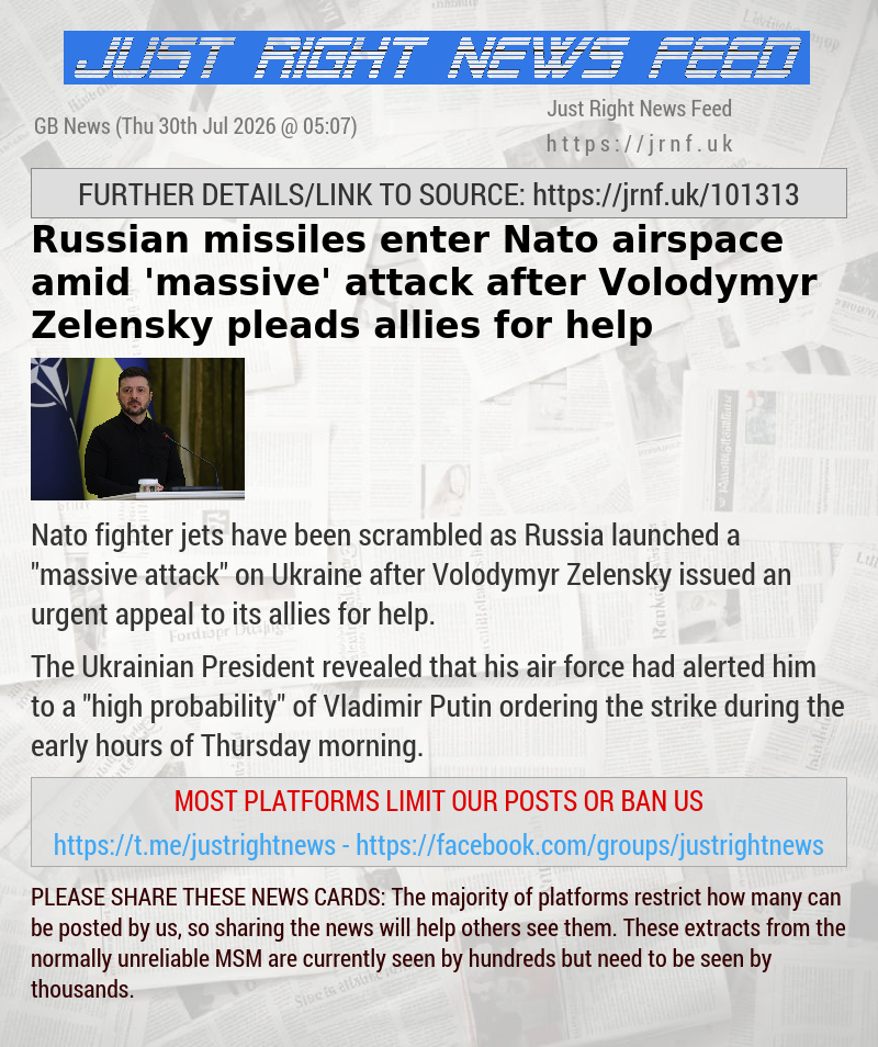 Russian missiles enter Nato airspace amid ’massive’ attack after Volodymyr Zelensky pleads allies for help