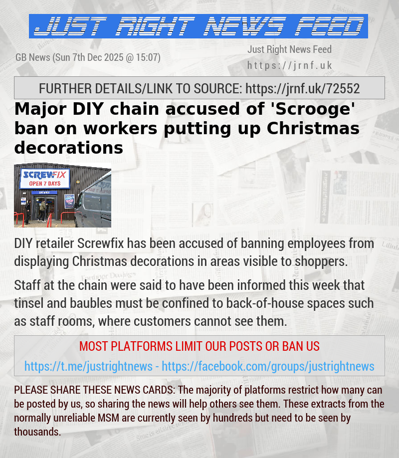 Major DIY chain accused of ’Scrooge’ ban on workers putting up Christmas decorations