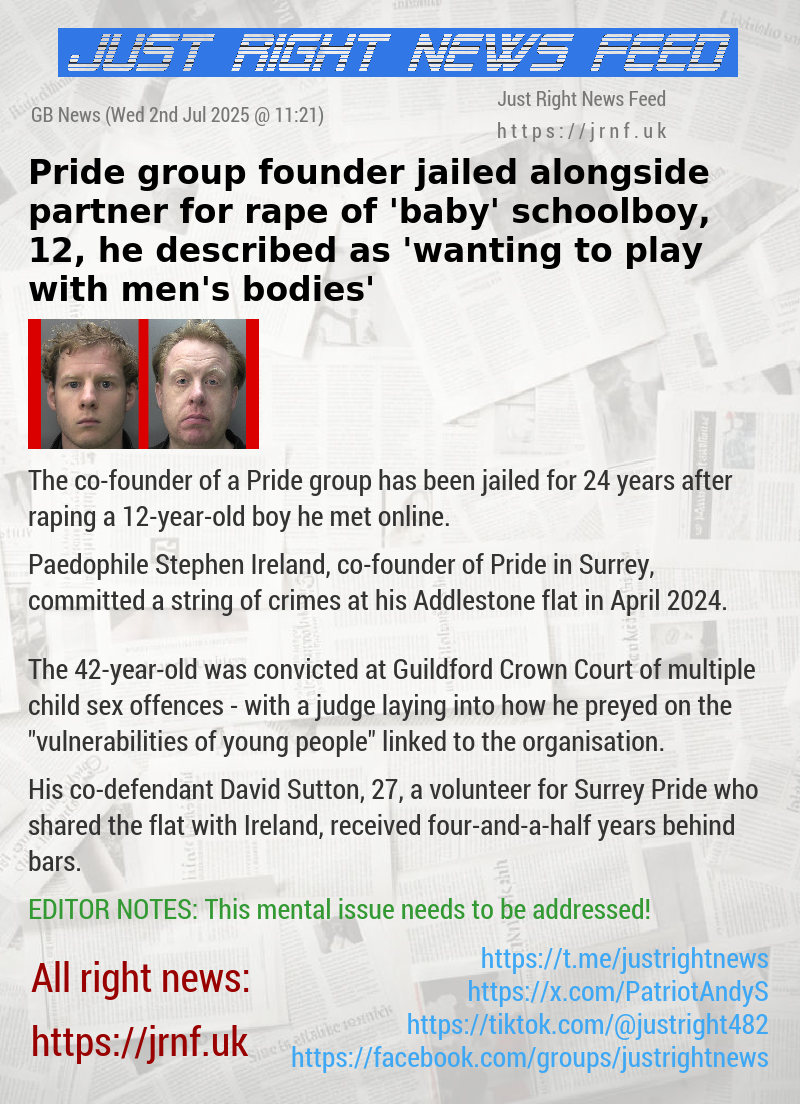 Pride group founder jailed alongside partner for rape of ’baby’ schoolboy, 12, he described as ’wanting to play with men’s bodies’