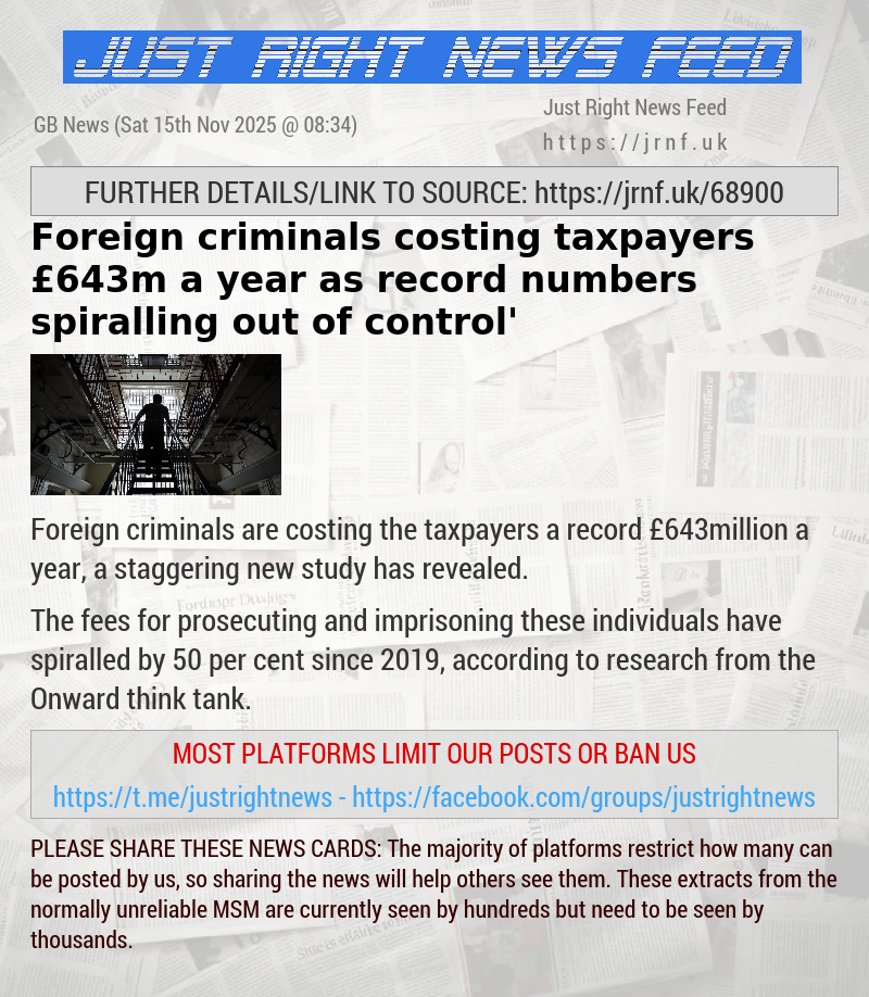 Foreign criminals costing taxpayers &pound;643m a year as record numbers ‘spiralling out of control’