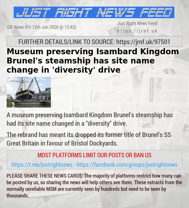 Museum preserving Isambard Kingdom Brunel’s steamship has site name change in ’diversity’ drive