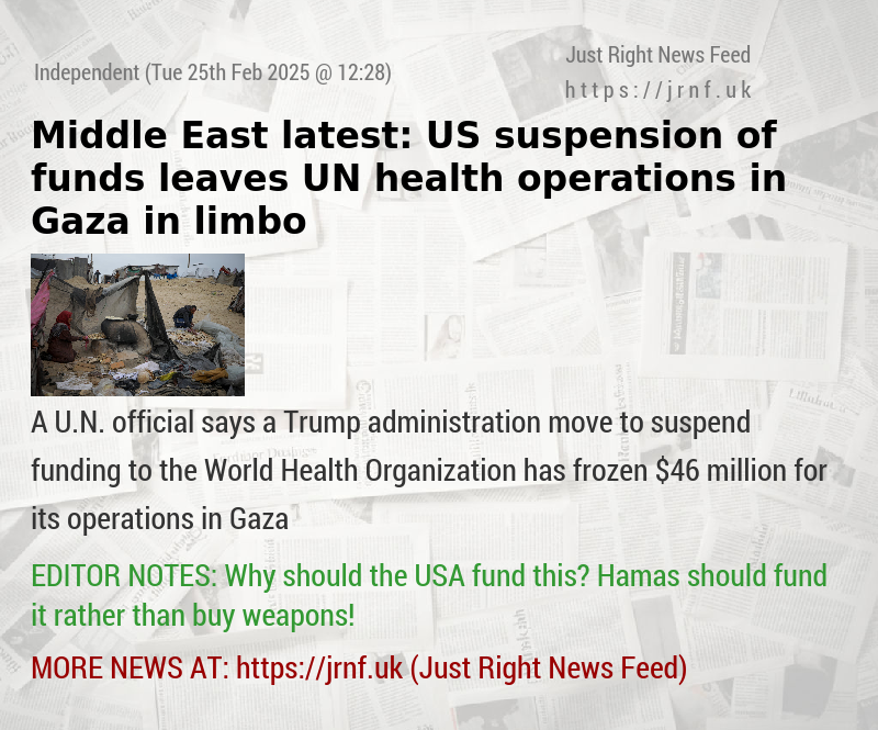 Middle East latest: US suspension of funds leaves UN health operations in Gaza in limbo