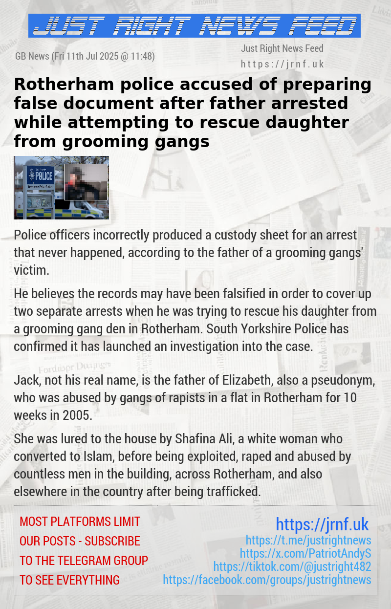 Rotherham police accused of preparing false document after father arrested while attempting to rescue daughter from grooming gangs