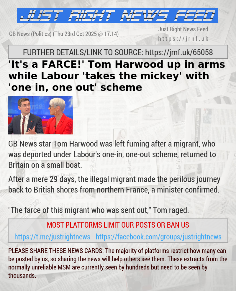 ’It’s a FARCE!’ Tom Harwood up in arms while Labour ’takes the mickey’ with ’one in, one out’ scheme