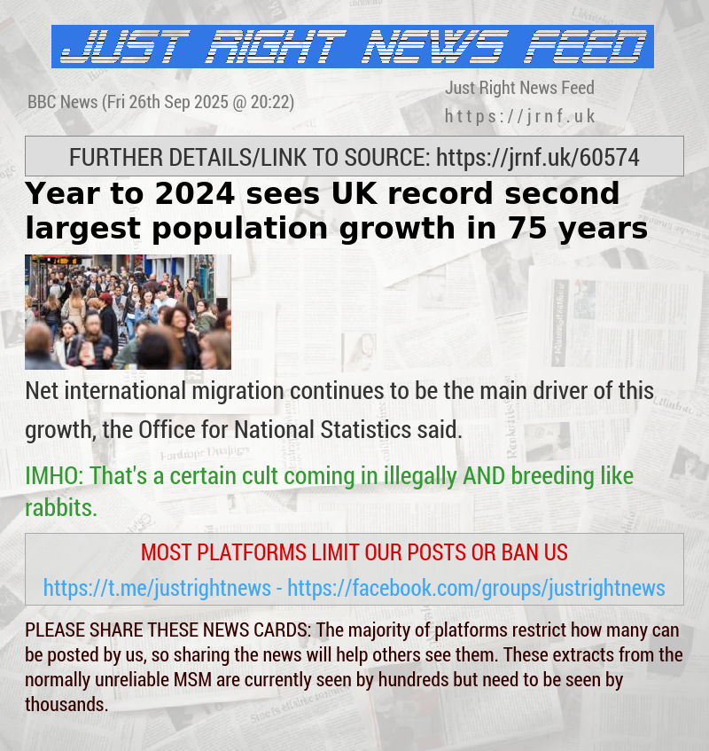 Year to 2024 sees UK record second largest population growth in 75 years