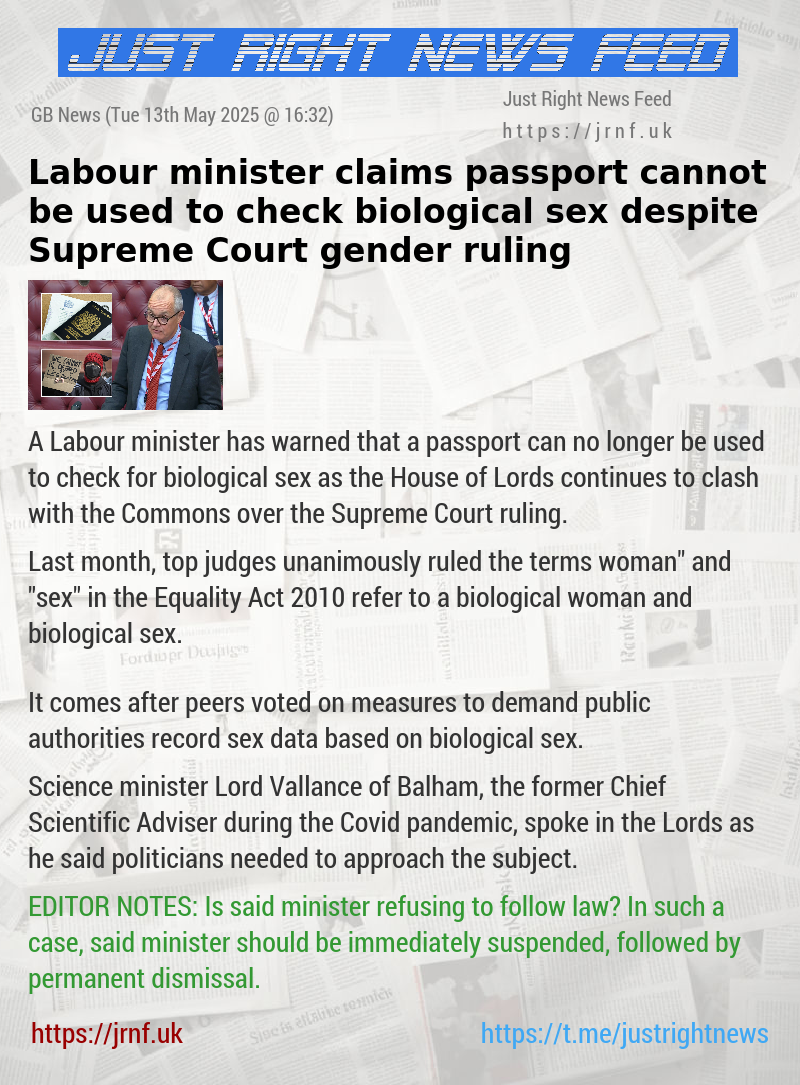 Labour minister claims passport cannot be used to check biological sex despite Supreme Court gender ruling