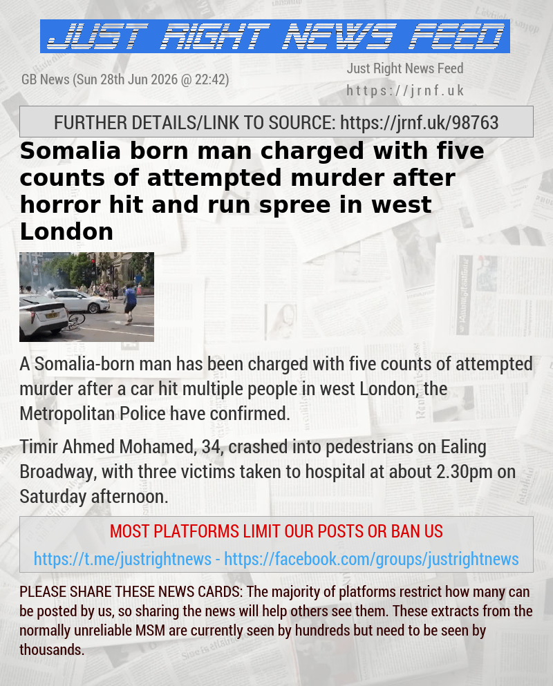 Somalia—born man charged with five counts of attempted murder after horror hit and run spree in west London