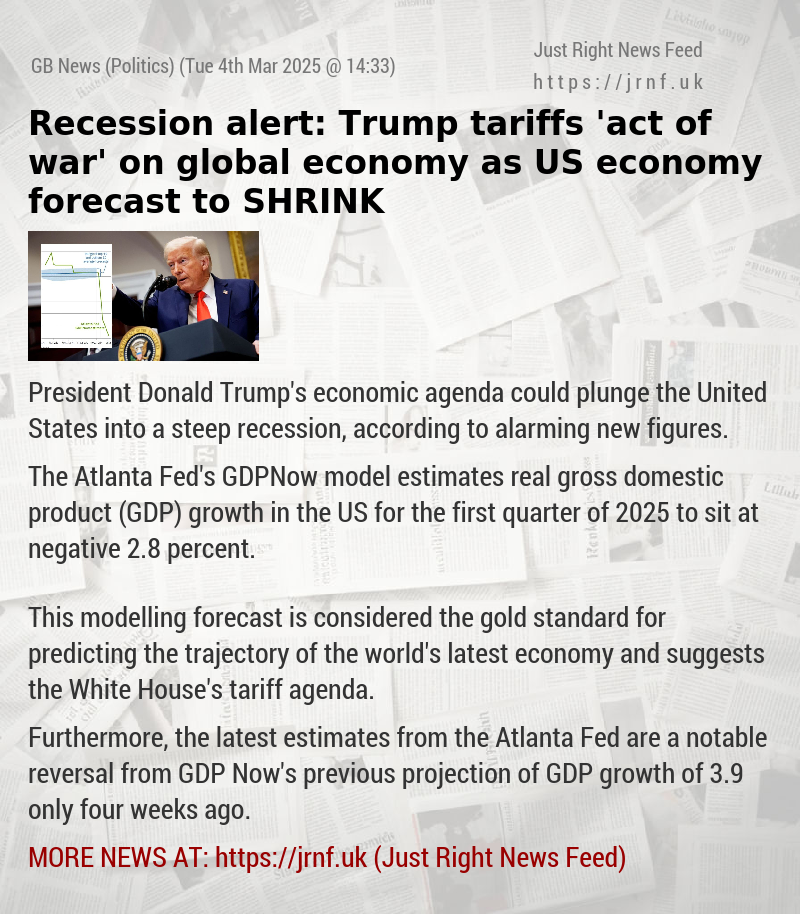 Recession alert: Trump tariffs ’act of war’ on global economy as US economy forecast to SHRINK