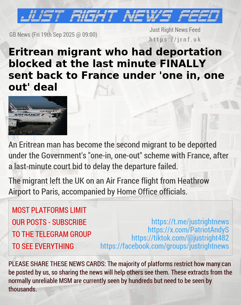 Eritrean migrant who had deportation blocked at the last minute FINALLY sent back to France under ’one in, one out’ deal