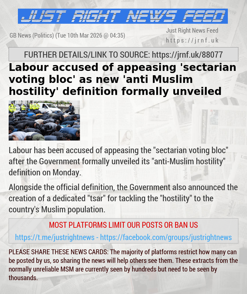 Labour accused of appeasing ’sectarian voting bloc’ as new ’anti—Muslim hostility’ definition formally unveiled