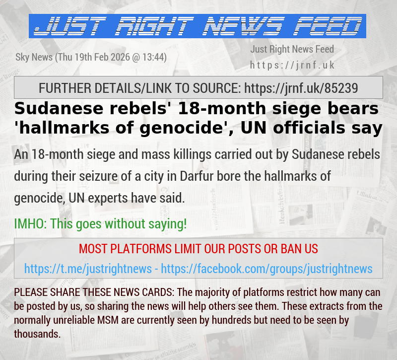 Sudanese rebels’ 18—month siege bears ’hallmarks of genocide’, UN officials say