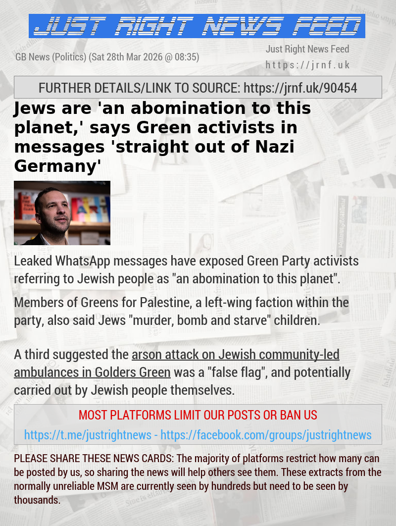 Jews are ’an abomination to this planet,’ says Green activists in messages ’straight out of Nazi Germany’