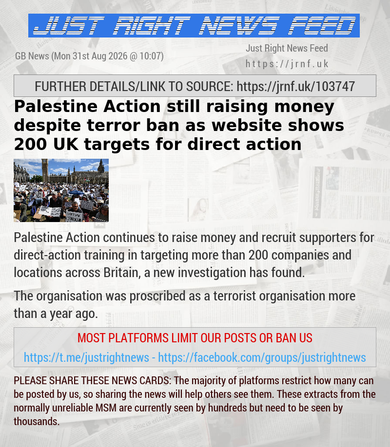 Palestine Action still raising money despite terror ban as website shows 200 UK targets for direct action