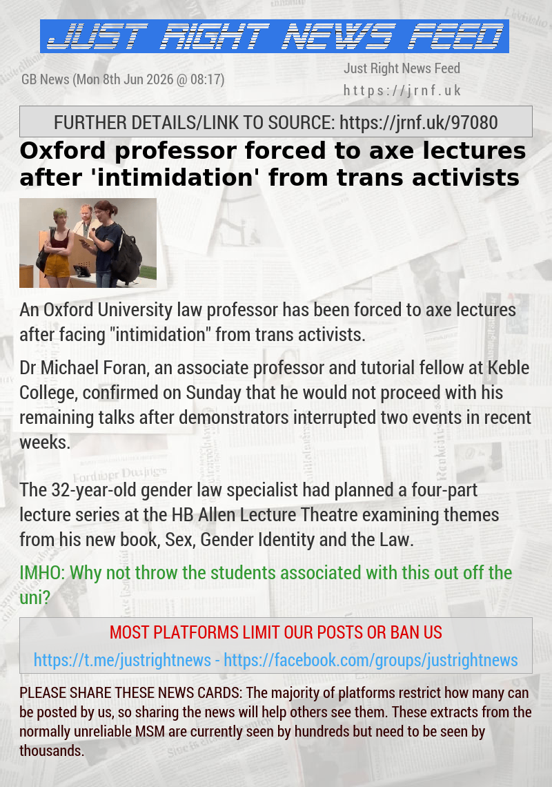 Oxford professor forced to axe lectures after ‘intimidation’ from trans activists