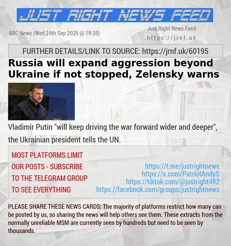 Russia will expand aggression beyond Ukraine if not stopped, Zelensky warns 