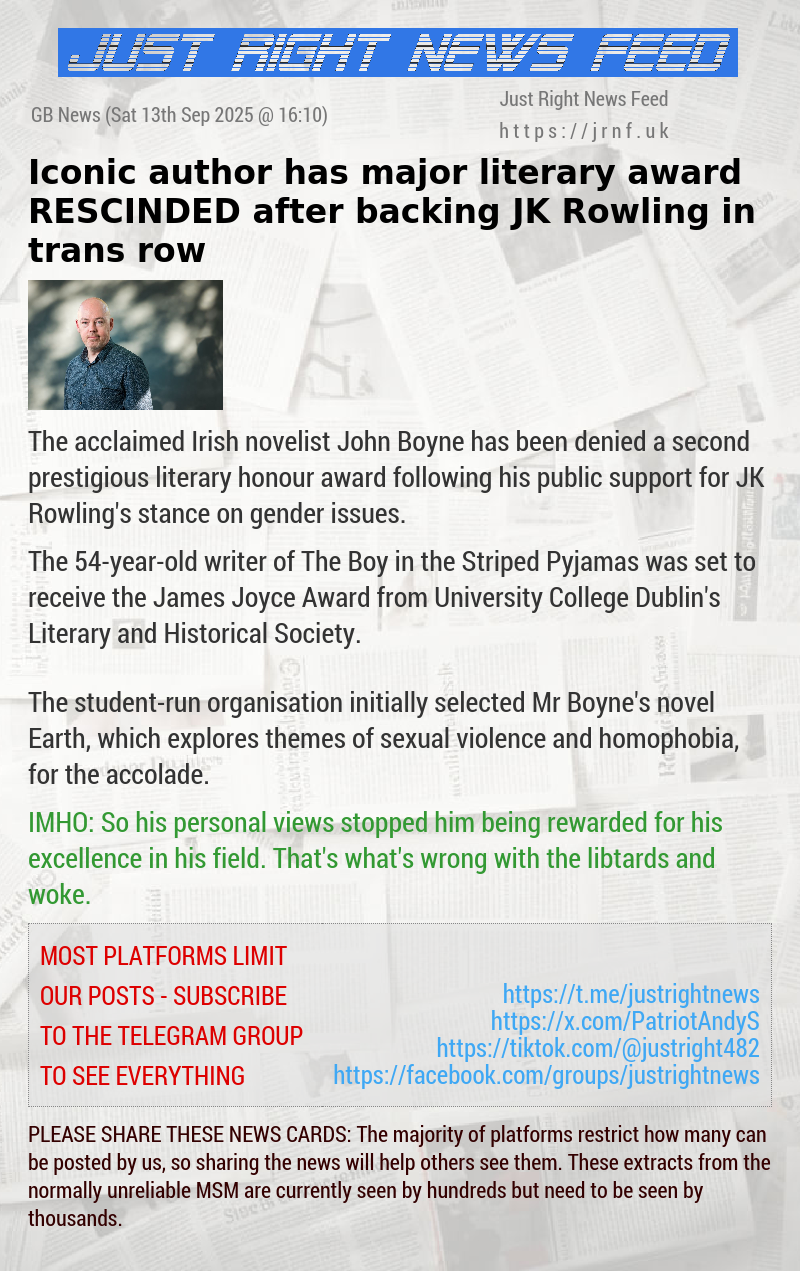 Iconic author has major literary award RESCINDED after backing JK Rowling in trans row