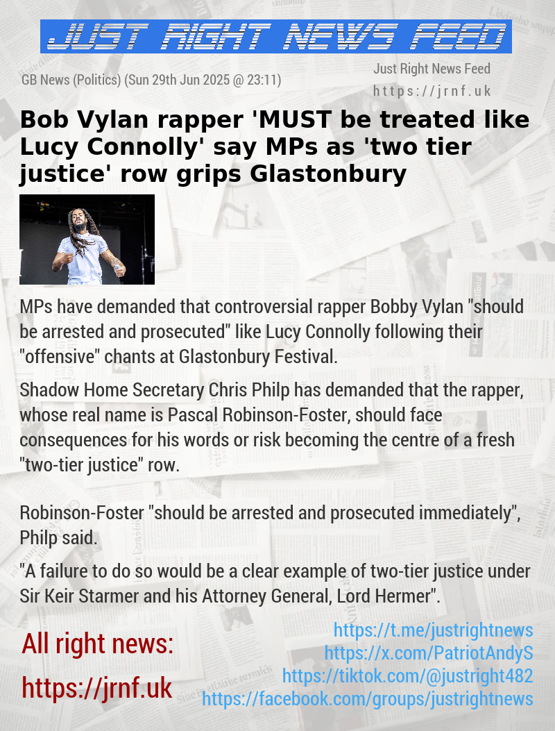Bob Vylan rapper ’MUST be treated like Lucy Connolly’ say MPs as ’two—tier justice’ row grips Glastonbury