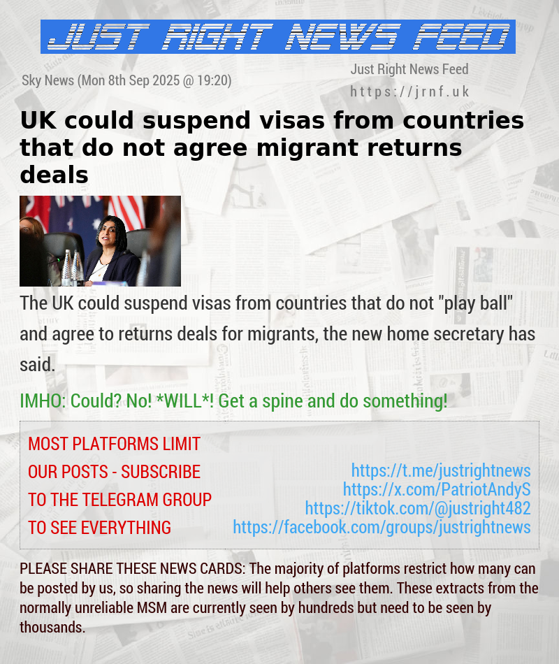 UK could suspend visas from countries that do not agree migrant returns deals
