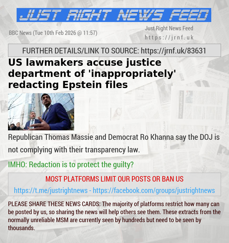US lawmakers accuse justice department of ’inappropriately’ redacting Epstein files