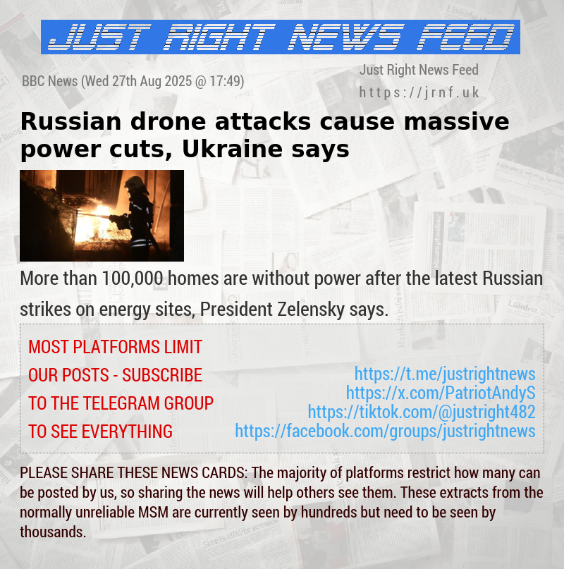 Russian drone attacks cause massive power cuts, Ukraine says